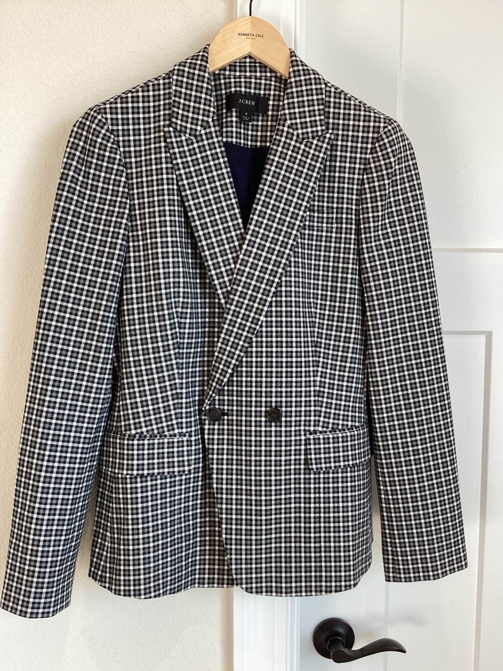 J.Crew Tailored Blazer Lined Notch Collar New Size 4 Navy Blue Plaid